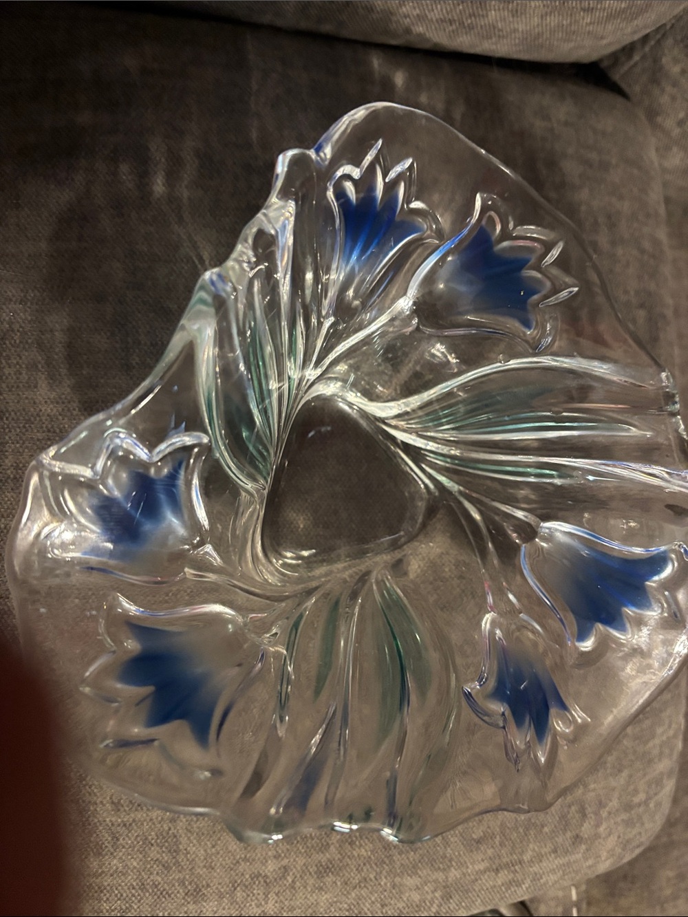 MIKASA Bluebells Crystal Handkerchief Bowl Floral Blue Green
